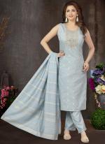 Grey Jacquard Silk Festival Wear Thread Work Readymade Salwar Suit